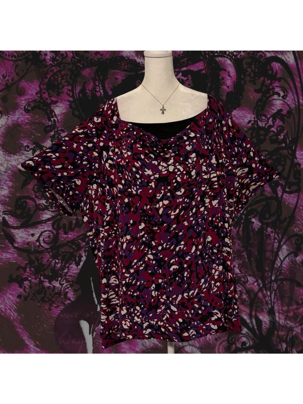 abstract floral cheetah print blouse with built in cami top